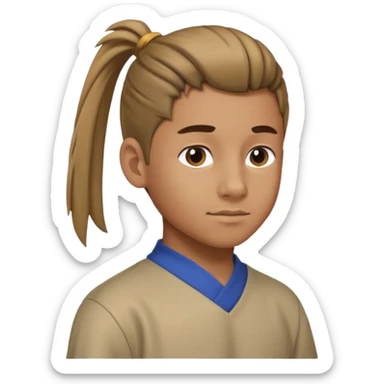 boy with ponytail, 3/4 view sticker