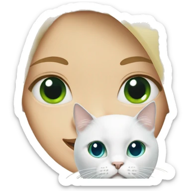 Blonde girl with green eyes holding white cat with blue eyes sticker