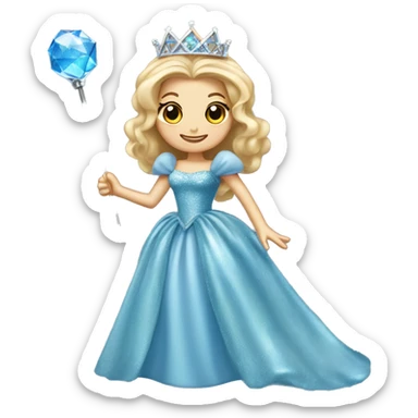 Glinda the good witch wicked with sparkly blue ball gown dress and silver tiara and silver wand  sticker