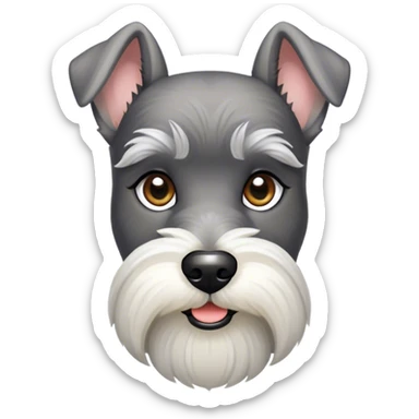 Cinematic Noble Miniature Schnauzer Portrait Emoji, Standing with a proud and stately demeanor, showcasing a sharply defined, salt-and-pepper fur with distinguished eyebrows and a confident, alert expression, simplified yet exquisitely detailed, glowing with a refined, dignified radiance, high shine, exuding intelligence and classic noble charm, soft glowing outline, capturing the essence of a noble Miniature Schnauzer that commands attention with effortless style! sticker