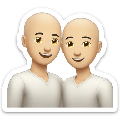 Happy asian gay couple, one bald sticker