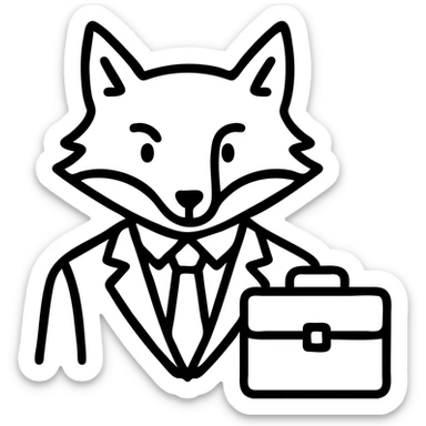Add a briefcase to the fox in a business suit, keep the hand drawn outline icon style, no background. sticker
