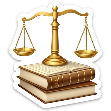 An icon featuring scales of justice, a gavel, and a legal book, symbolizing the study of law. The design includes courthouse pillars in the background, representing authority and legal systems. Transparent background highlights the principles of justice, order, and legal education. sticker