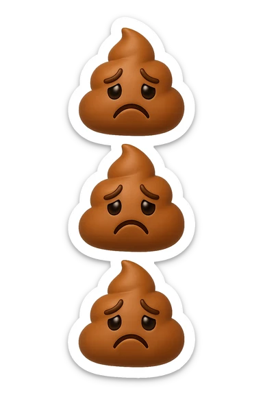 EMOJI STILE IPHONE 3D DI palline di cacca tristi che cadono dall'alto verticalmente, iperrealistico 4k sticker