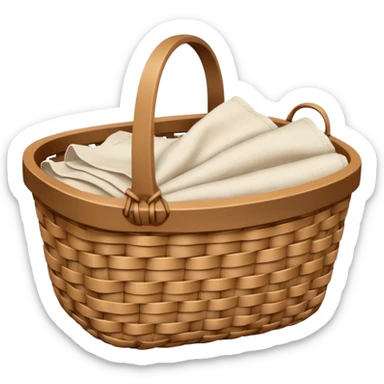 A woven light Brown basket with fresh washed linen sticker