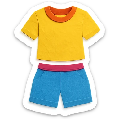illustration of a women's short and tee shirt set in paper-craft style sticker