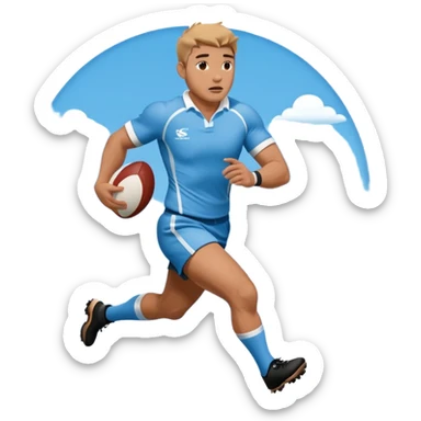 A rugby player running with the ball in sky blue kit sticker