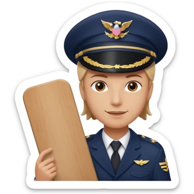 Slack-style emoji of a pilot wearing a navy captain hat holding a board with WIP on it sticker