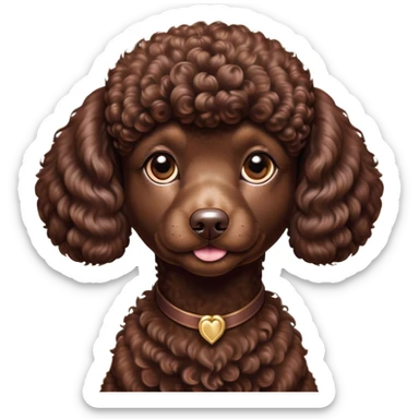 Cinematic Noble Chocolate Poodle Portrait Emoji, Poised and regal, with a refined, elegant build and a meticulously groomed, curly chocolate Fur, deep-set soulful brown eyes, Simplified yet sharp and sophisticated features, highly detailed, glowing with a soft, dignified glow, high shine, intelligent and graceful, stylized with an air of sophistication, focused and attentive, soft glowing outline, capturing the essence of a watchful and confident companion, so majestic it feels as though it could prance out of the screen with effortless authority! sticker