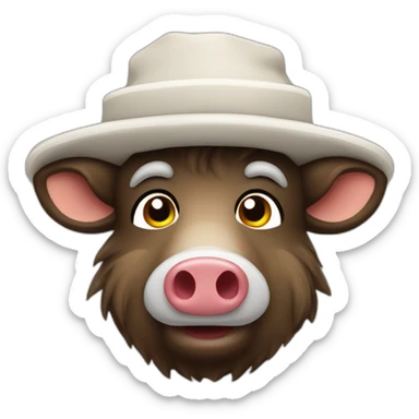 Full face style unemotional wild boar with stubble in a winter hat sticker