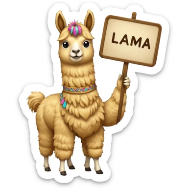 I need a golden llama holding a sign that says llama sticker