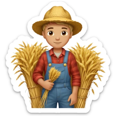 boy farmer, hug a bundle of straw sticker