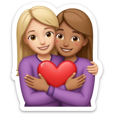 two people hugging with hearts sticker
