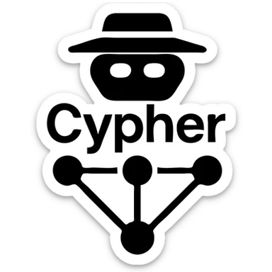 solid filled icon of a robot head with 'Cypher' text and a graph database node-link motif sticker