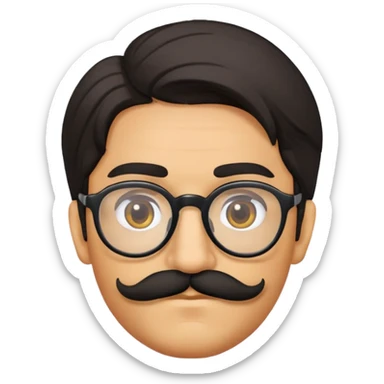 Olive colored man with thick glasses and black mustache and medium length hair sticker