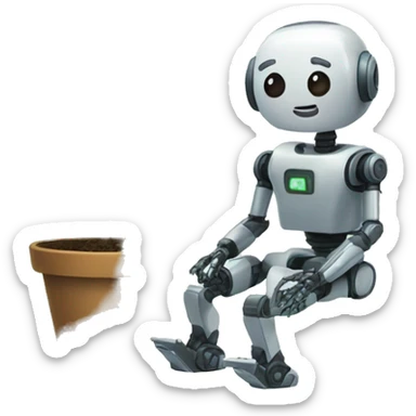 combina una pequeña planta  y un robot  sticker