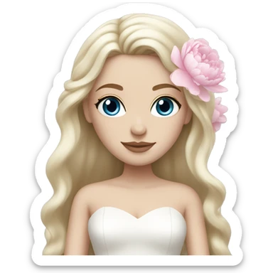 White bride with long light blonde hair and blue eyes with light pink peonies in hair white skin  sticker