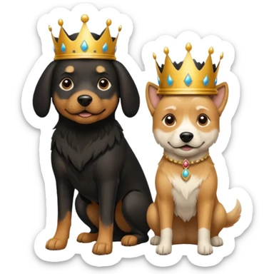 Tan older dog stepping on black younger dog and the older dog has a crown on his head sticker