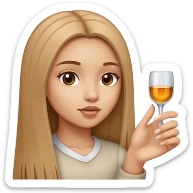 girl long light brown straight hair holding shot sticker