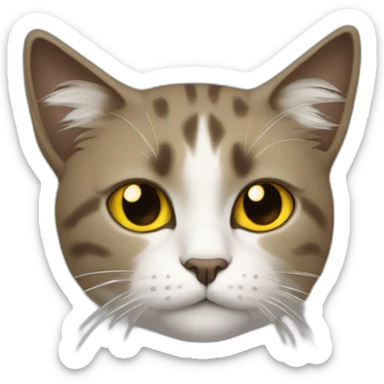 cat with white head and at the top of his head some black cyper color, yellow brown eyes, dirty looking sticker