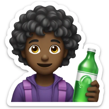 Black kid with wavy hair holding sprite bottle with purple drink in it sticker