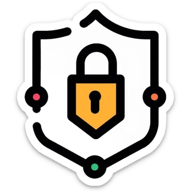 A secure network logo with shield and digital network nodes sticker