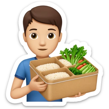 create an emoticon of a retangular lunch box made of kraft paper, with inside rice, beaf and green vegetables in a ordered way, like 3 strips. The lunch box should be the most similar to this real one..

https://i.postimg.cc/FKcHz1tk/Screenshot-2025-11-11-alle-16-06-29.png sticker