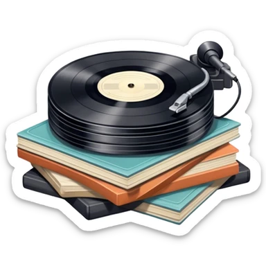 Icon for Vinyl Record Collecting: a stack of vintage vinyl records, The icon should convey the nostalgia and passion for collecting vinyl records. Transparent background. sticker