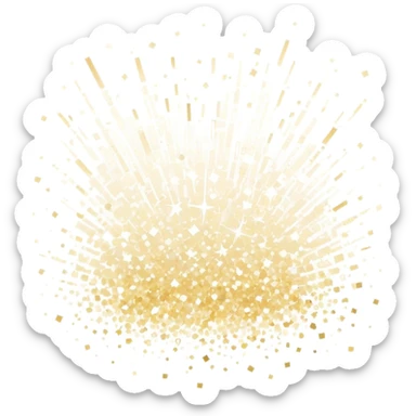 Delicate, shimmering sparkles scattered gracefully, with soft glowing edges and a subtle golden or white tint. The sparkles vary in size and opacity, creating a magical and elegant effect. Flat, modern illustration, clean and minimal, white background. sticker