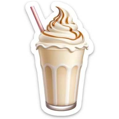 Cinematic Realistic Milkshake Drink Emoji, depicted as a thick, creamy milkshake with a swirl of whipped cream rendered with rich textures and inviting, nostalgic lighting. sticker