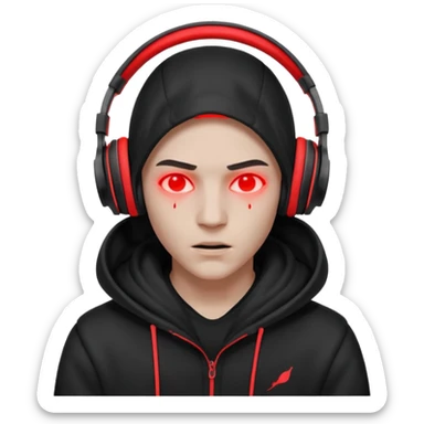 dark drill studio mood, hooded silhouette adjusting headphones, neon red highlights, gritty textures, aggressive energy, minimalist composition sticker