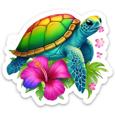 Lisa Frank rainbow Sea turtle with hibiscus  sticker