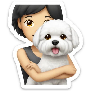 A cute bichon frise & an Asian woman  sticker