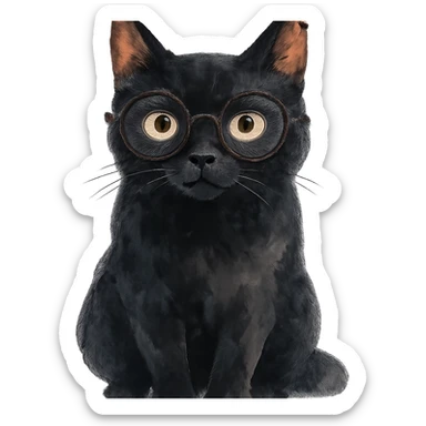 watercolor style black cat with glasses sticker