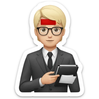 Light-haired man, with fair skin, dressed in a suit, young, with glasses, a trader, half-length shot sticker