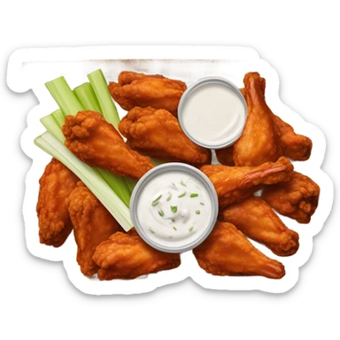 hot wings with celery carrots with ranch on the side in takeout box ￼￼ sticker
