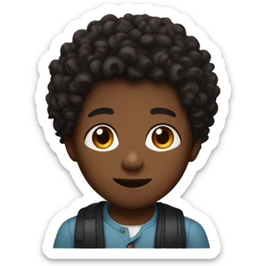black boy with brown curly hair black button eyes and a black coar sticker
