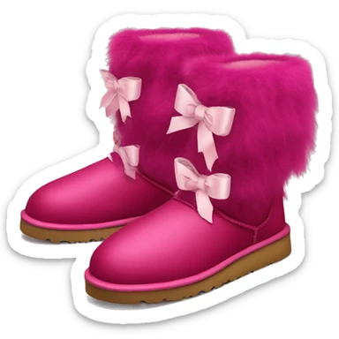 Realistic pair of raspberry color Ugg fur boots laced up with ribbon bows. sticker