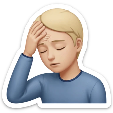 person with back of hand on forehead eyes closed fainting sticker