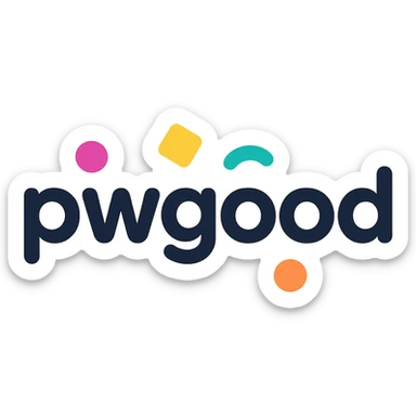 playful logo for 'pwgood' with rounded font and colorful accents, tech startup vibe sticker