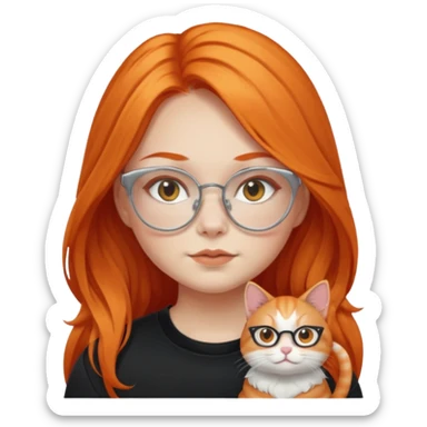 girl with chubby cheeks, very long orange hair, and silver cat eye glasses. Black clothes sticker