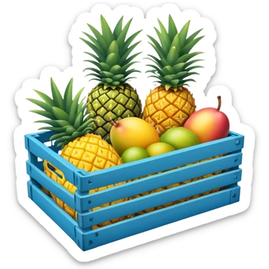 pineapples, mango and passion fruit in a blue crate sticker