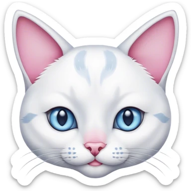 White female cat with grey ears and a face with grey spots, a pink nose and dark blue eyes. sticker