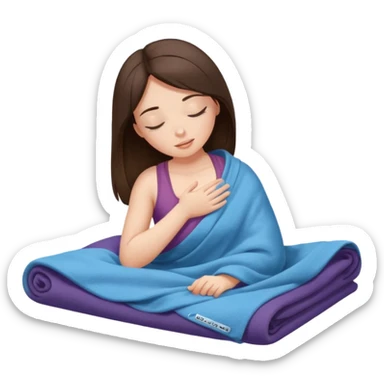 girl brunette inside a blanket doing Pilates eyes closed sticker