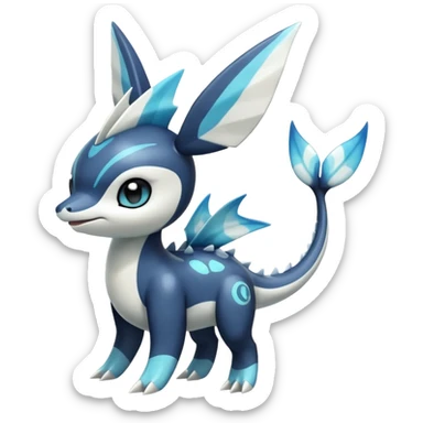 Black and white smooth glossy soft hot Meloetta-Dialga-Orca-Vaporeon-Pokémon-Fakémon-fusion-hybrid-creature (full body), 4-legged,  sticker