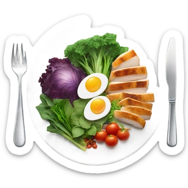 round white plate with healthy food sticker