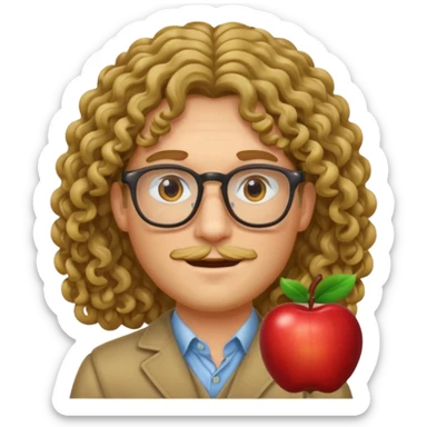 apple style emoji of a male face with long curly hair and glasses sticker