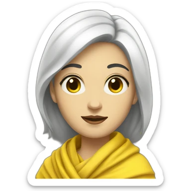 a white woman with black hair in a yellow shawl in full growth sticker