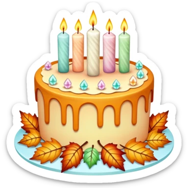 fall cake adorned with overflowing raw pastel crystals, leaves and candles sticker