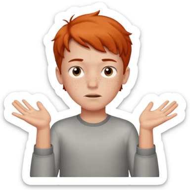 A boy shrugging with 6 over one hand and 7 over the other sticker